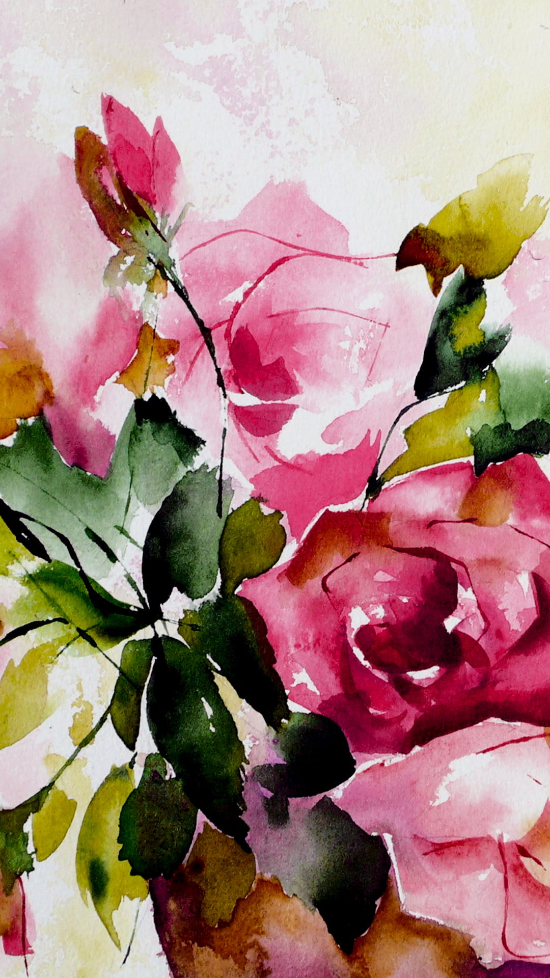 水彩絵の具で描いた薔薇の花 Iphone Wallpapers