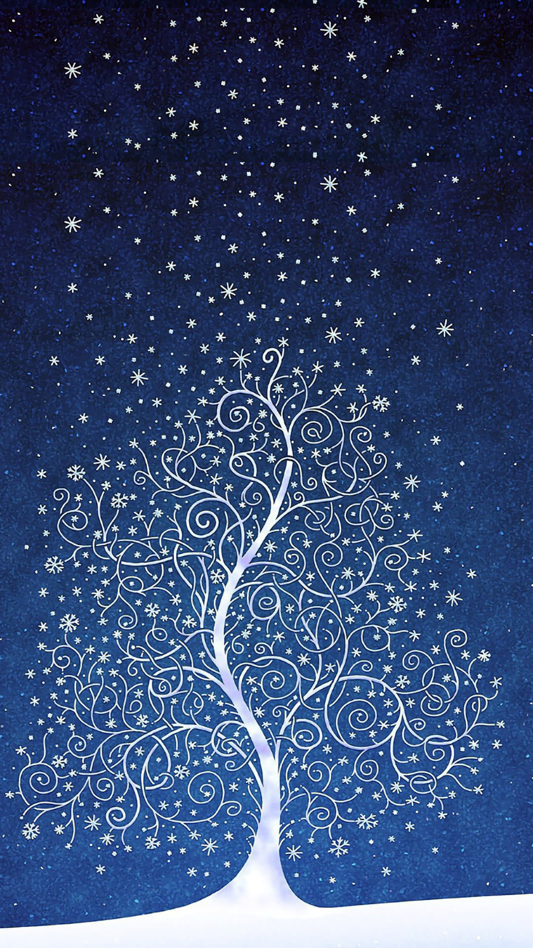 冬の夜に雪と木のシルエット Iphone Wallpapers