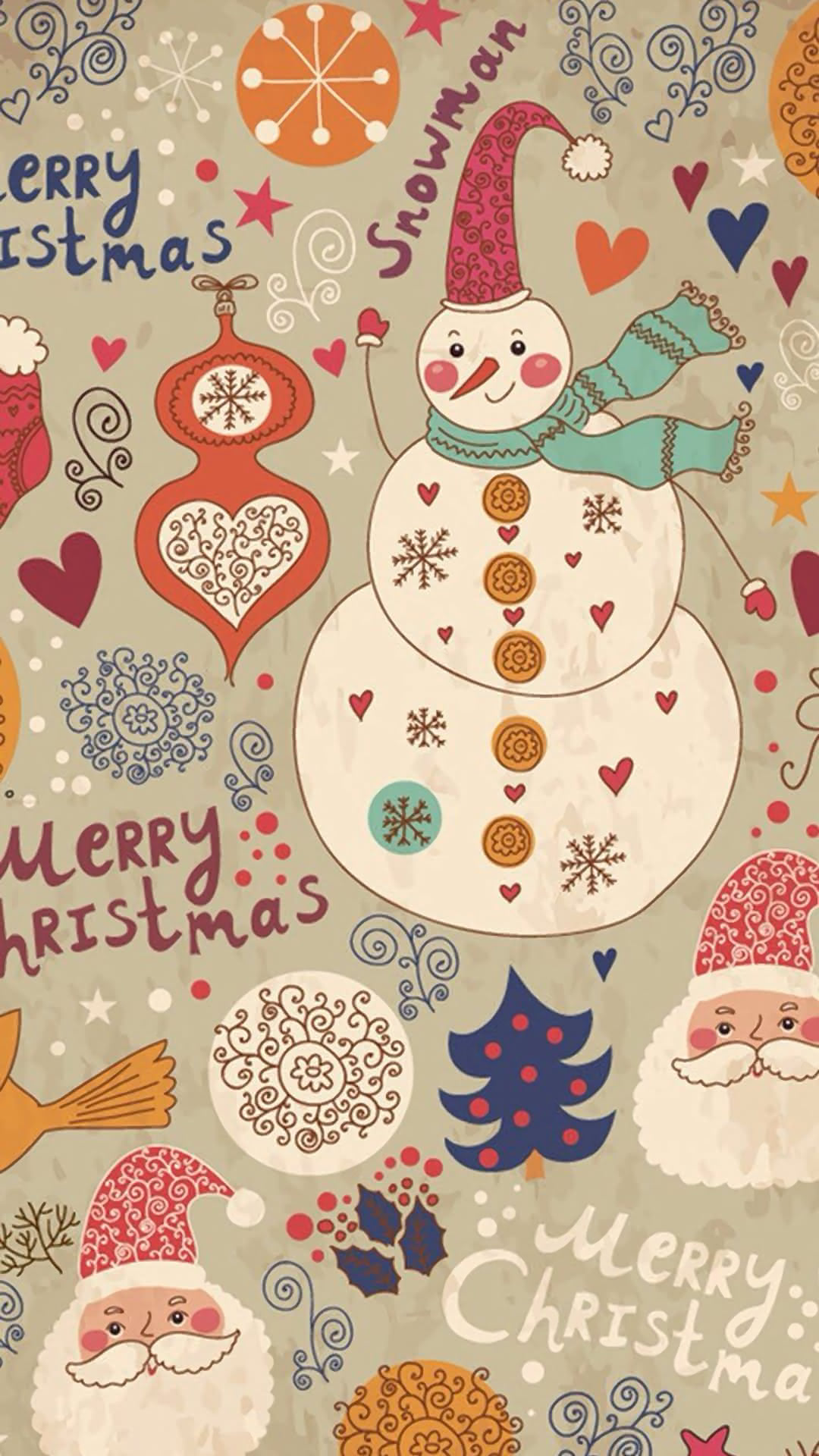 レトロなクリスマスのイラスト Iphone Wallpapers