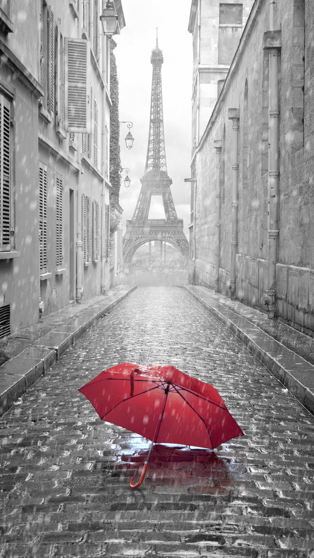 パリの街と赤い傘 Iphone Wallpapers